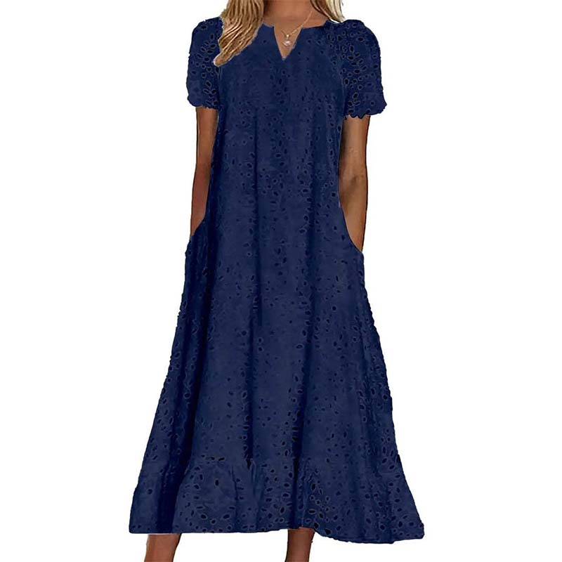đ 50% rabatt âš Elegant V-ringad klĂ€nning med kort Ă€rm â luftig komfort & tidlös stil för sommaren đż