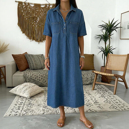👗 Få 60 % rabatt nu! 👖 Midiklänning i denim med fickor – Mjukt denimtyg, avslappnad passform – Praktiska fickor, perfekt för vardagsbruk – Bekväm och mångsidig ✨🌸