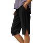 ⏳Offerta a tempo limitato⏰Pantaloni capri casual a tinta unita con tasche da donna