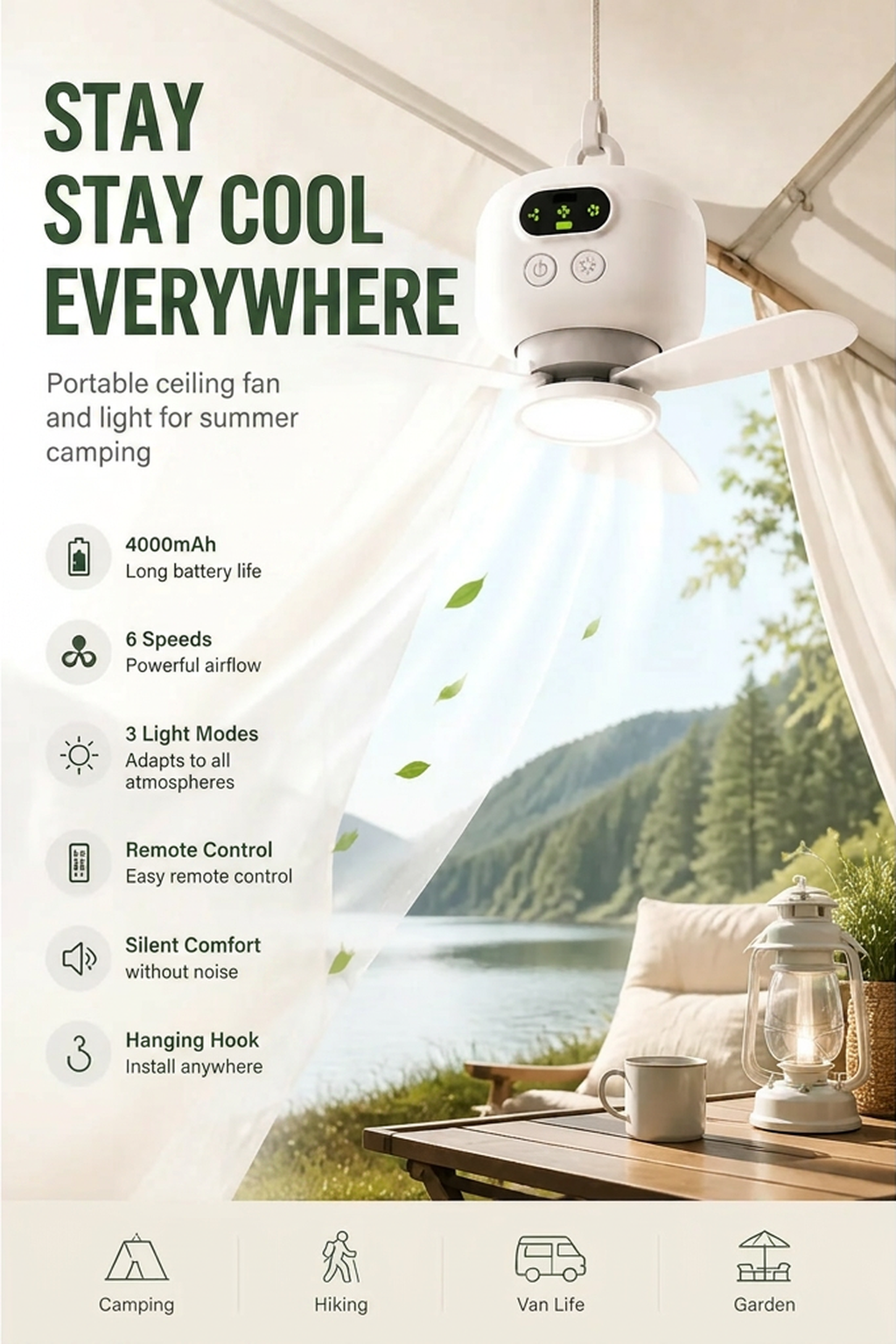🌿✨ 50% OFF – Smart & portabel takfläkt med LED-lampa 🌬️ Skapa en sval och behaglig känsla var du än är 💡