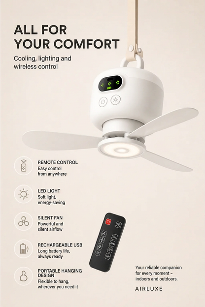🌿✨ 50% OFF – Smart & portabel takfläkt med LED-lampa 🌬️ Skapa en sval och behaglig känsla var du än är 💡