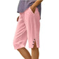 ⏳Offerta a tempo limitato⏰Pantaloni capri casual a tinta unita con tasche da donna