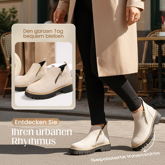 Damen-Stiefeletten mit runder Spitze und seitlichem Reißverschluss