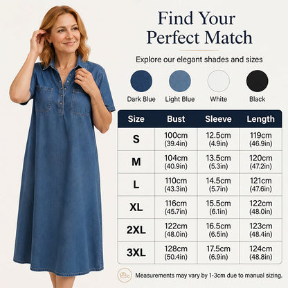 👗 Få 60 % rabatt nu! 👖 Midiklänning i denim med fickor – Mjukt denimtyg, avslappnad passform – Praktiska fickor, perfekt för vardagsbruk – Bekväm och mångsidig ✨🌸