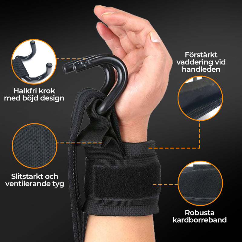 🔥 50% RABATT 💪 Tunga lyftremmar med handledskrok för styrketräning 🏋️‍♂️ Maximal greppstyrka & bättre kontroll vid tunga lyft ✨