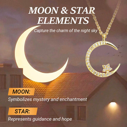 🌙 50% RABATT NU ! ✨ Mån- och Stjärnhalsband – Delikat Silverfärgad Kedja, Glimrande Pendant & Romantisk Symbol 💫