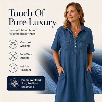 👗 Få 60 % rabatt nu! 👖 Midiklänning i denim med fickor – Mjukt denimtyg, avslappnad passform – Praktiska fickor, perfekt för vardagsbruk – Bekväm och mångsidig ✨🌸