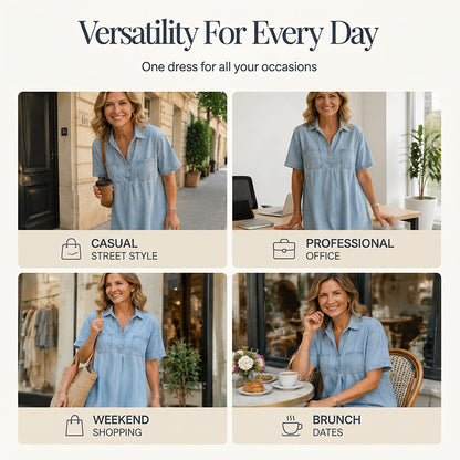 👗 Få 60 % rabatt nu! 👖 Midiklänning i denim med fickor – Mjukt denimtyg, avslappnad passform – Praktiska fickor, perfekt för vardagsbruk – Bekväm och mångsidig ✨🌸