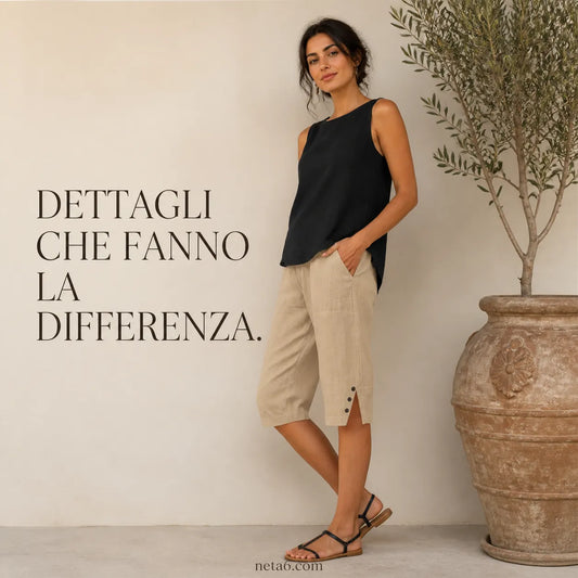 ⏳Offerta a tempo limitato⏰Pantaloni capri casual a tinta unita con tasche da donna