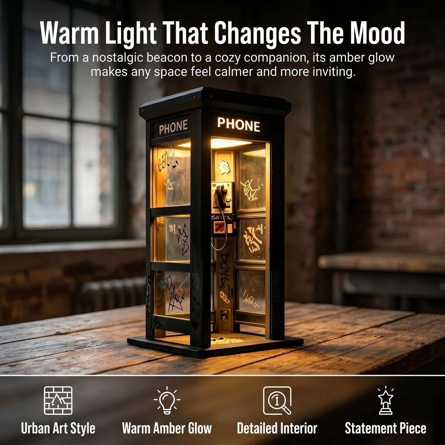 ✨⏰ LIMITED EDITION Vintage Telefonkiosk-Stimmungsleuchte – nostalgisches Design trifft warmes Ambientelicht 💡📞