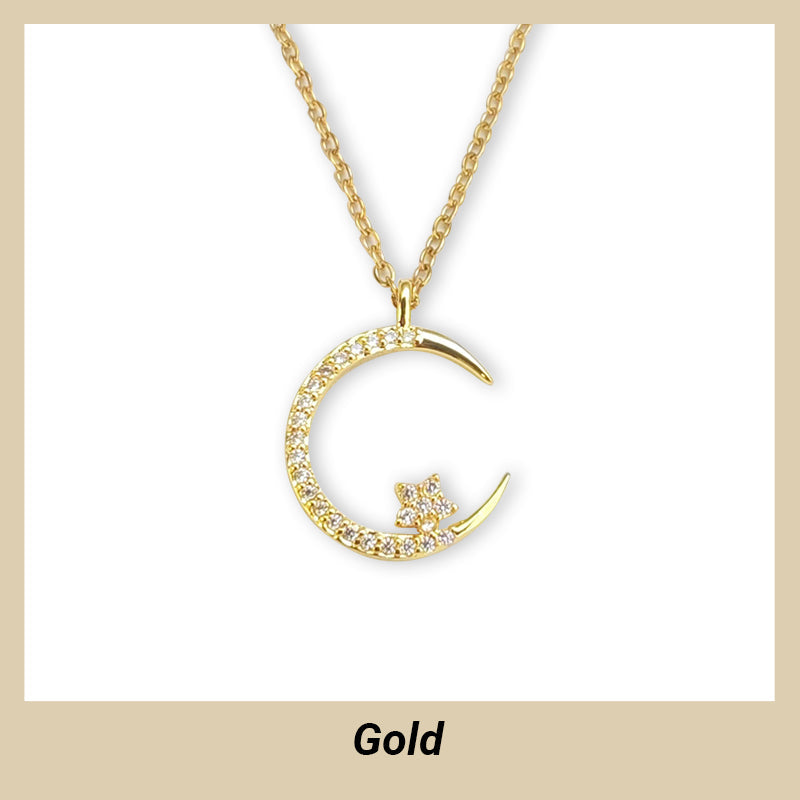 🌙 50% RABATT NU ! ✨ Mån- och Stjärnhalsband – Delikat Silverfärgad Kedja, Glimrande Pendant & Romantisk Symbol 💫