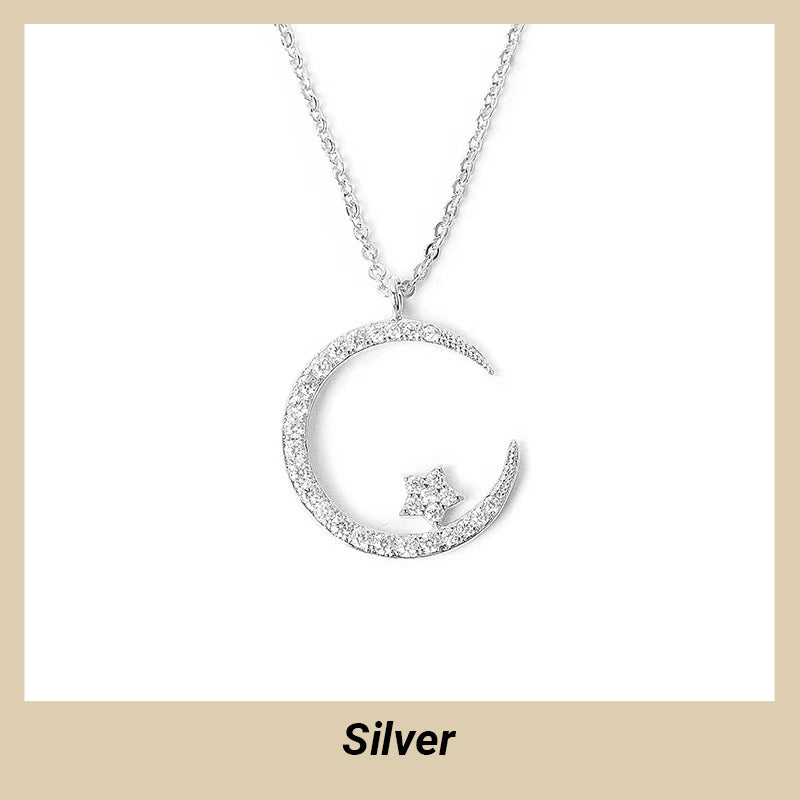 🌙 50% RABATT NU ! ✨ Mån- och Stjärnhalsband – Delikat Silverfärgad Kedja, Glimrande Pendant & Romantisk Symbol 💫