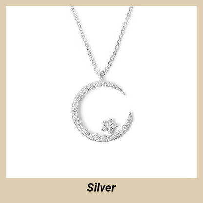 🌙 50% RABATT NU ! ✨ Mån- och Stjärnhalsband – Delikat Silverfärgad Kedja, Glimrande Pendant & Romantisk Symbol 💫