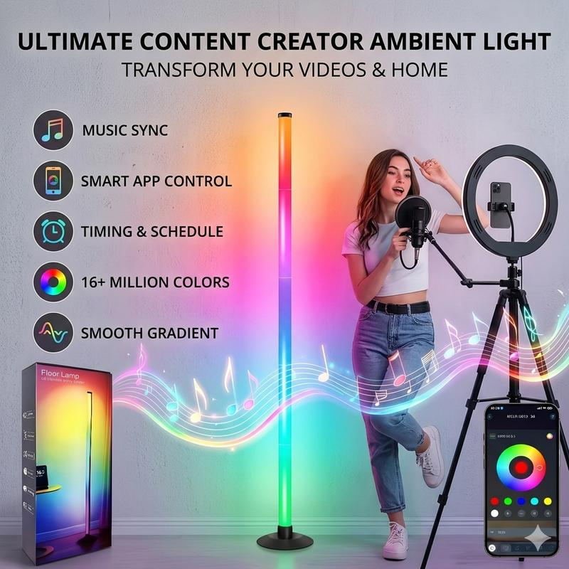 💥 50% RABATT 🌈 RGB Corner Floor Lamp 💡 Justerbart ljus, modern stil & perfekt för vardagsrum, sovrum eller spelhörna ✨