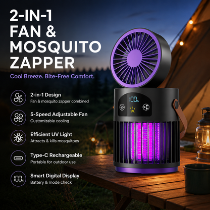 🌿 50% RABATT – Smart utomhuskomfort 💡 Uppladdningsbar fläkt med inbyggd UV-buggdödare 🔥 Ta med den till stranden, trädgården eller camping ✨