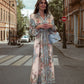 🌷🪻🥰Elegant V-ringad blommig klänning med hög midja