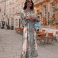 🌷🪻🥰Elegant V-ringad blommig klänning med hög midja