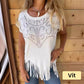 🔥HET FÖRSÄLJNING 50% RABATT🔥Damens enfärgade kortärmade T-shirt med heta tryck och fransad nederkant