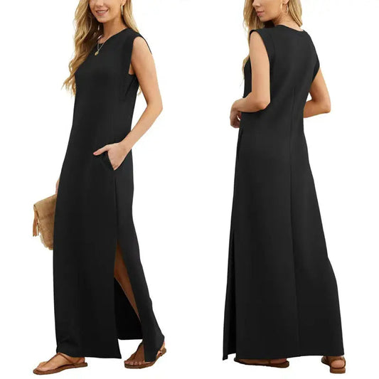 ⏳49% Rabatt! Damen Sommerkleid – Baumwollmischgewebe, bügelfrei, seitlicher Schlitz – lockere Passform, geeignet für Urlaub und Alltag