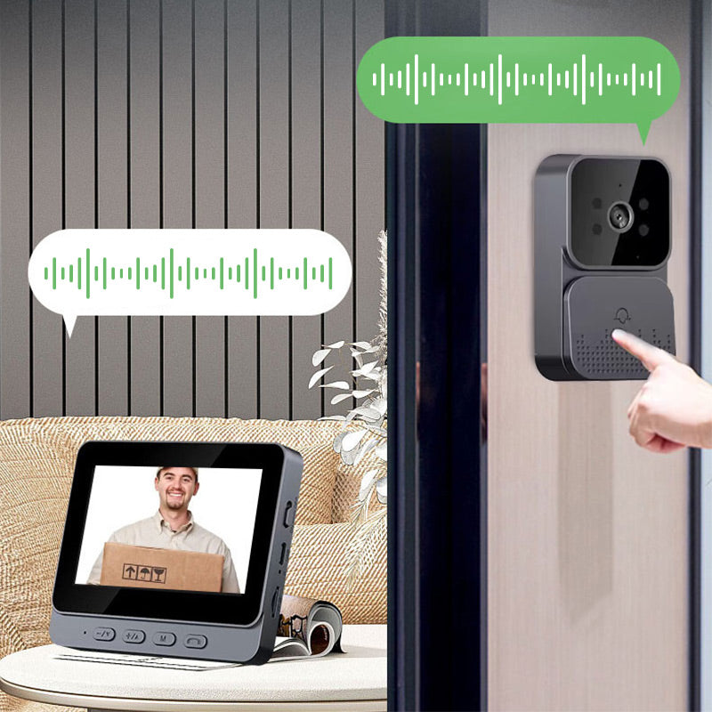 🚪 50% RABATT NU ! 🔥 Trådlös Dörrklocka med Kamera – 1080p, 170° Vinkel, 4,3-tums Skärm, IPX65 Vattentät & Mörkerseende ✨