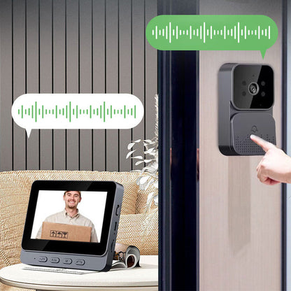 🚪 50% RABATT NU ! 🔥 Trådlös Dörrklocka med Kamera – 1080p, 170° Vinkel, 4,3-tums Skärm, IPX65 Vattentät & Mörkerseende ✨