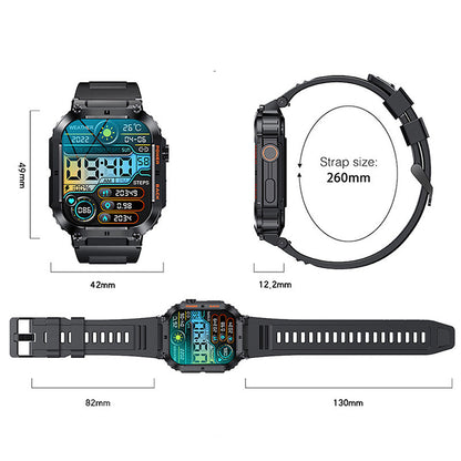 🔥 Tidsbegränsad 56% RABATT⌚Vattentät taktisk Bluetooth-smartklocka – aktivitetsmätare med samtal, sportlägen och lång batteritid ✨