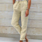 📢📢50% DI SCONTO!!!⏰Pantaloni da donna in cotone e lino con vita elasticizzata e gamba larga