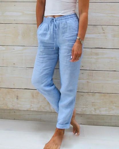 📢📢50% DI SCONTO!!!⏰Pantaloni da donna in cotone e lino con vita elasticizzata e gamba larga