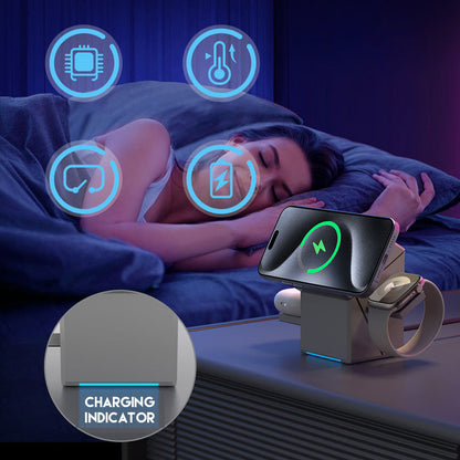 ⚡️ Exklusiv Rea -50%! 📱 3-i-1 Faltbart Magnetiskt Laddstation – Perfekt för Hem, Arbete & Resor ✨ | 15W Snabbladdning, Multidevice & Kompakt!