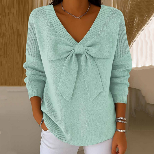 🔥Oferta por tiempo limitado: jersey con cuello en V y lazo para mujer