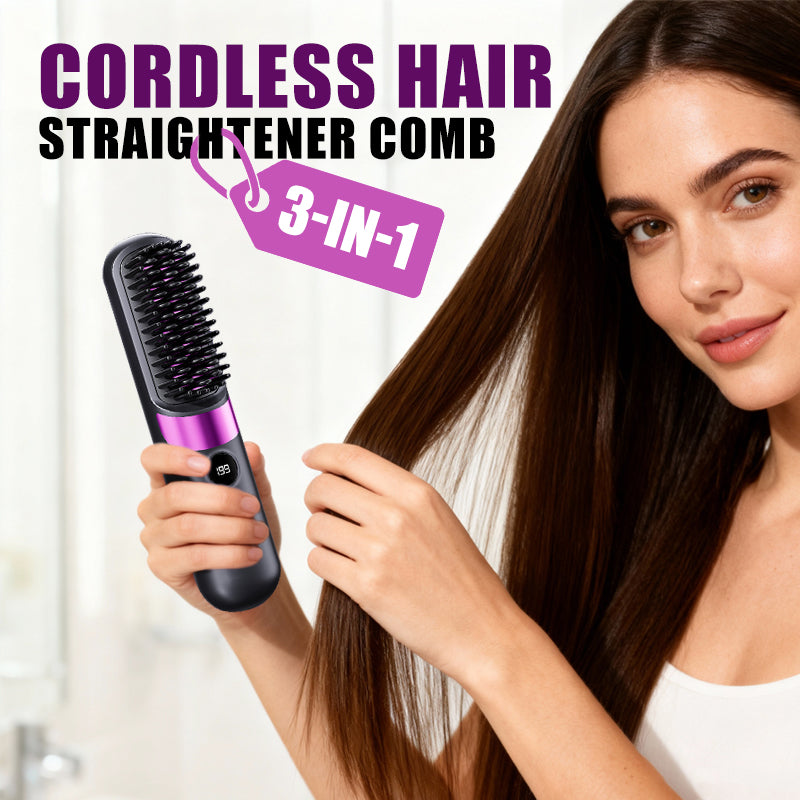 💇‍♀️🔥 Sladdlös 3-i-1-plattång – Rätar ut, lockar och slätar ut håret i en borste – USB-C-laddning, 4 temperaturinställningar – Skapa den perfekta frisyren när som helst, var som helst! ✨