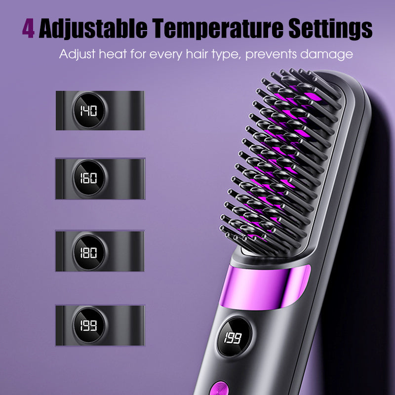 💇‍♀️🔥 Sladdlös 3-i-1-plattång – Rätar ut, lockar och slätar ut håret i en borste – USB-C-laddning, 4 temperaturinställningar – Skapa den perfekta frisyren när som helst, var som helst! ✨