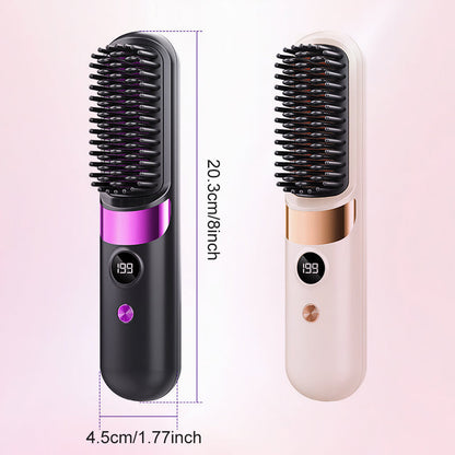 💇‍♀️🔥 Sladdlös 3-i-1-plattång – Rätar ut, lockar och slätar ut håret i en borste – USB-C-laddning, 4 temperaturinställningar – Skapa den perfekta frisyren när som helst, var som helst! ✨