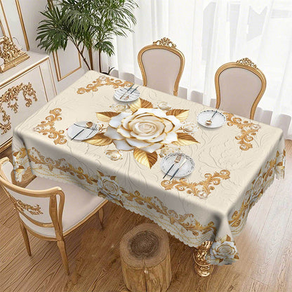 ✨ 50% RABATT 💖 Lyxig guldfärgad bordsduk ⏰ skyddar bordet, lätt att torka av & ger en elegant hemkänsla 🏡
