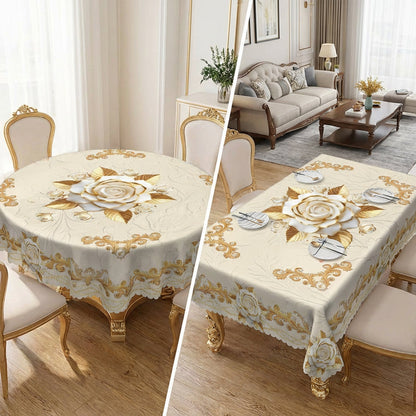✨ 50% RABATT 💖 Lyxig guldfärgad bordsduk ⏰ skyddar bordet, lätt att torka av & ger en elegant hemkänsla 🏡