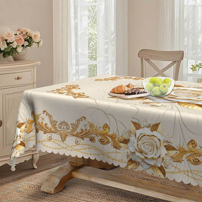 ✨ 50% RABATT 💖 Lyxig guldfärgad bordsduk ⏰ skyddar bordet, lätt att torka av & ger en elegant hemkänsla 🏡