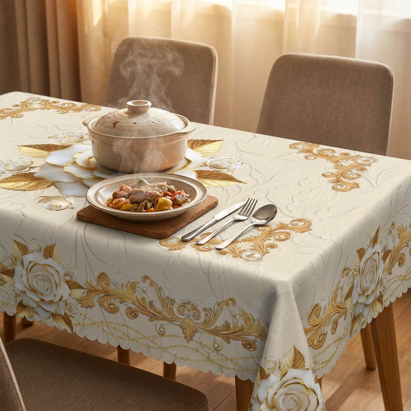 ✨ 50% RABATT 💖 Lyxig guldfärgad bordsduk ⏰ skyddar bordet, lätt att torka av & ger en elegant hemkänsla 🏡