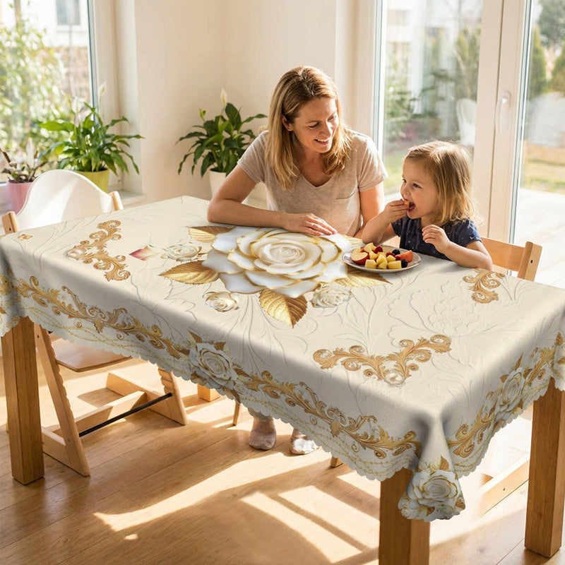 ✨ 50% RABATT 💖 Lyxig guldfärgad bordsduk ⏰ skyddar bordet, lätt att torka av & ger en elegant hemkänsla 🏡