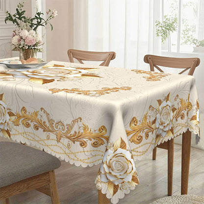 ✨ 50% RABATT 💖 Lyxig guldfärgad bordsduk ⏰ skyddar bordet, lätt att torka av & ger en elegant hemkänsla 🏡