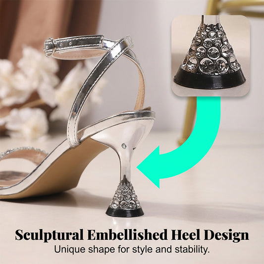 👡✨ 50% RABATT! Sandalen mit Knöchelriemen und Strasssteinen sowie skulpturalem Absatz – Glamourös, feminin & perfekt für festliche Anlässe 💎