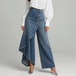 🔥 50% RABATT 👖 Asymmetriska wrap denim kjolbyxor 🌀 högmidjad design, vida ben & trendig knapprad ✨