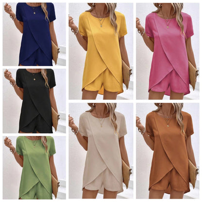 🌿✨ 50% rabatt 💥 Trendigt damset med topp & shorts 👗 enfärgat, lätt tyg & perfekt för svensk sommar ☀️
