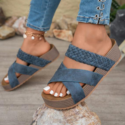 💥 50% RABATT 🌿 Sommarchic för vardag & semester ✨ Dam korsade vävda sandaler med plattform – stabil, luftig & stilren ☀️