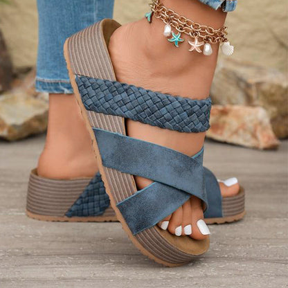 💥 50% RABATT 🌿 Sommarchic för vardag & semester ✨ Dam korsade vävda sandaler med plattform – stabil, luftig & stilren ☀️