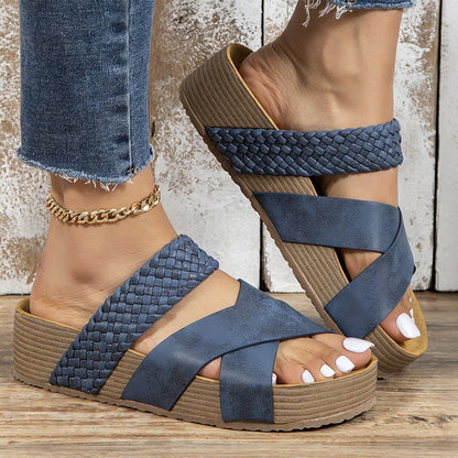 💥 50% RABATT 🌿 Sommarchic för vardag & semester ✨ Dam korsade vävda sandaler med plattform – stabil, luftig & stilren ☀️