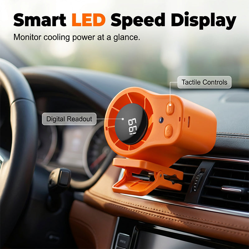 ❄️⏰ HALVA PRISET 🚗 Bärbar handsfree-fläkt med LED-display 🔥 stark luftström, stabil montering & perfekt för heta dagar 🔋