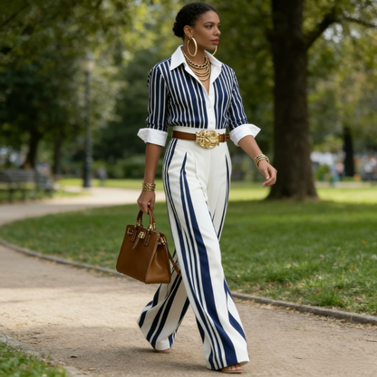 🔥 2026 NEUHEIT: -50% 💥 Gestreiftes Set aus Shirt & weiter Hose – bequem, modern & stilvoll für jeden Tag ✨