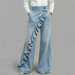 👖 50% RABATT! ⏳ Dam Asymmetriska Volangbyxor med Vida Ben i Denim – Unik Design, Bekväm Passform & Perfekt För En Trendig Look 💙