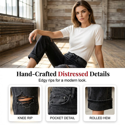 💫 Nordisk stil möter komfort 👖 50% RABATT på trendiga damjeans med raka ben & snygga slitningar 🔥