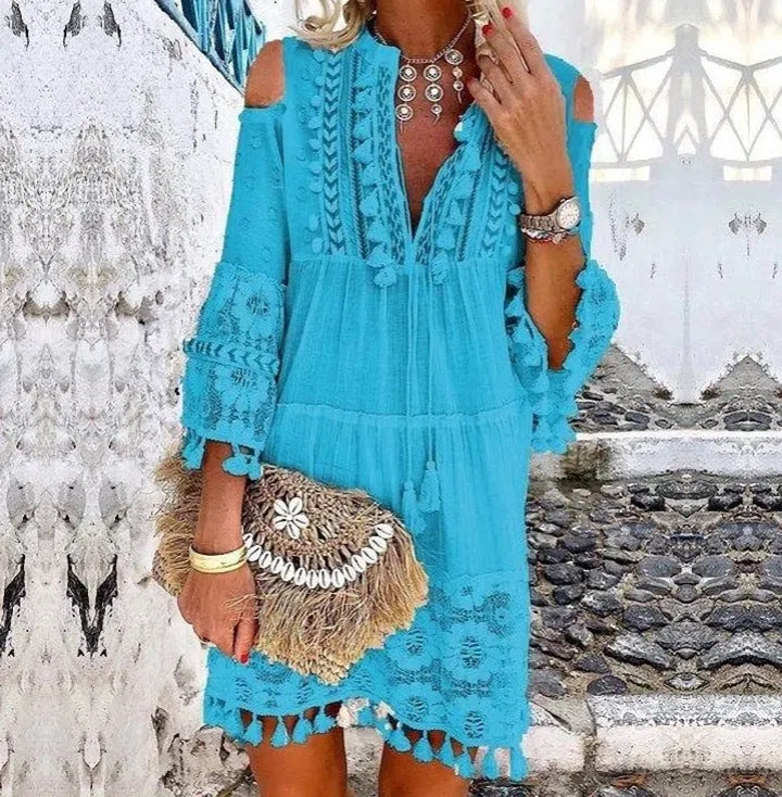 ☀️ 50% RABATT ✨ Lös damklänning i bomull & linne 🌸 Broderade detaljer, sval känsla & perfekt för varma sommardagar 👗